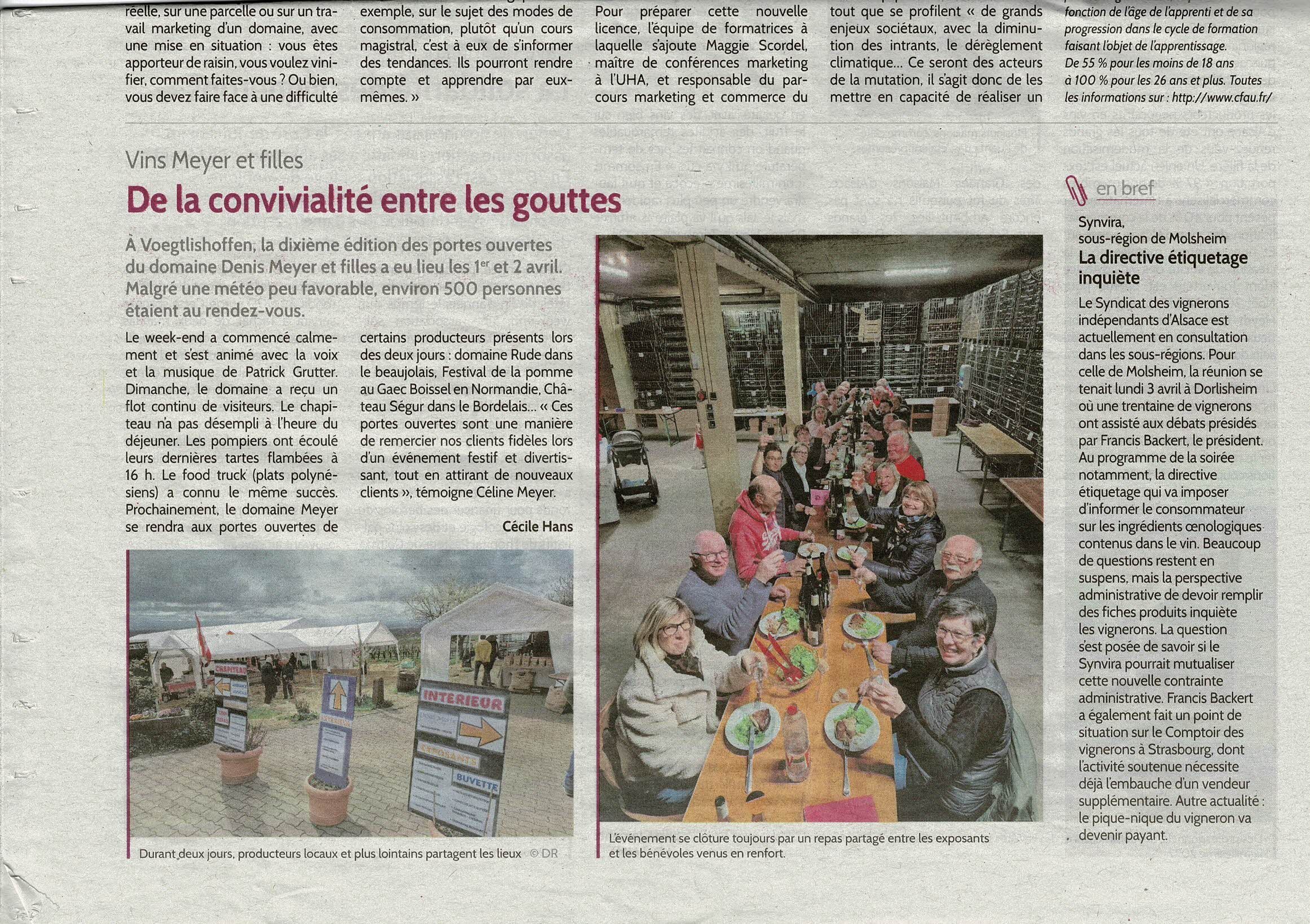 Article dans le journal Paysan du Haut-Rhin avril 2023