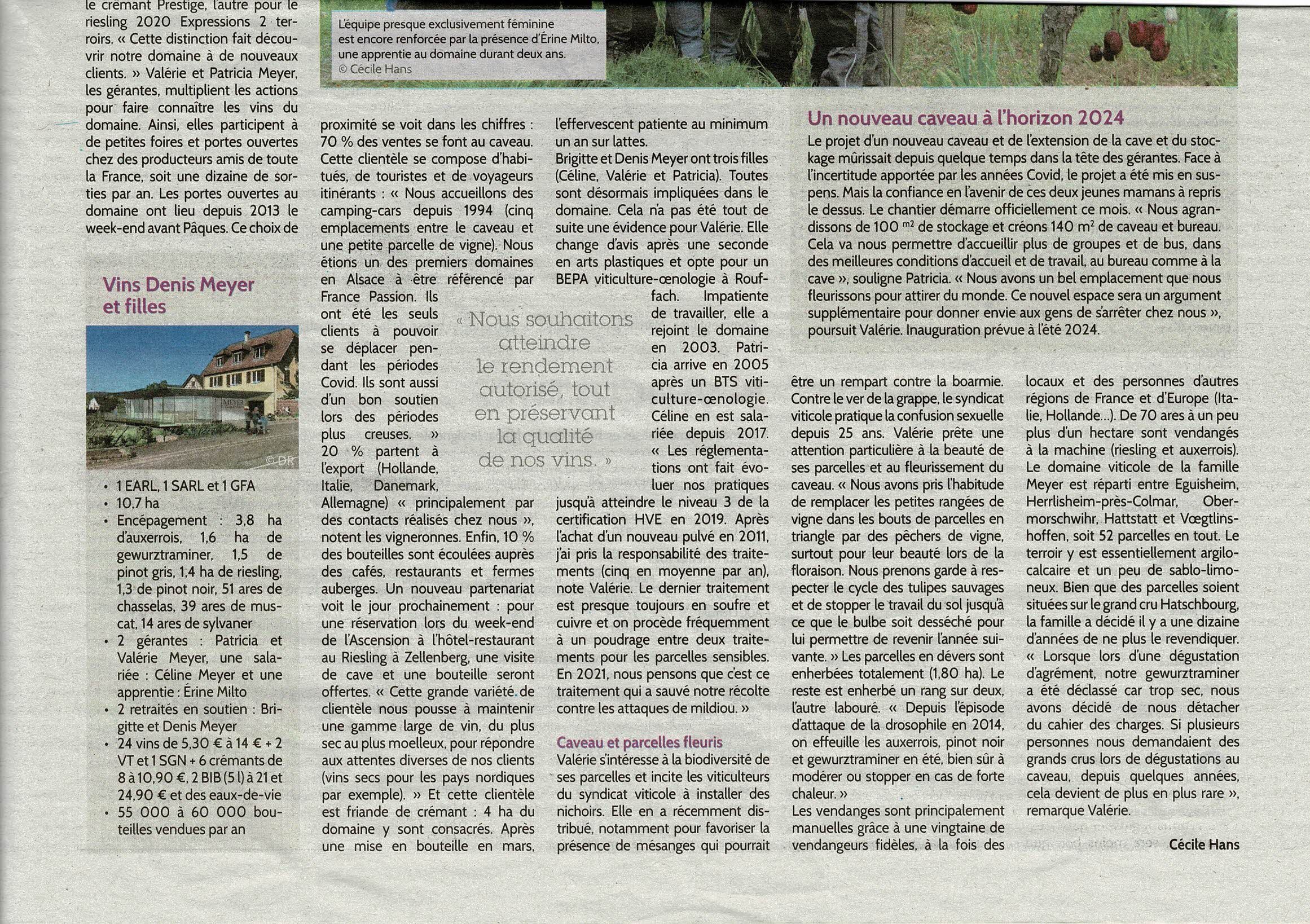 Article du 12 mai 2023 dans le journal Paysan du Haut-Rhin