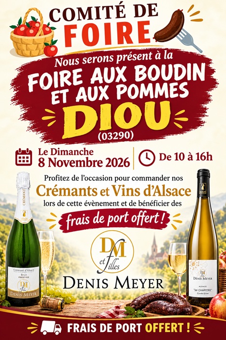 Stand de D&eacute;gustation/Vente &agrave; la Foire aux Boudins et aux Pommes &agrave; DIOU (03290) le 8 novembre 2026